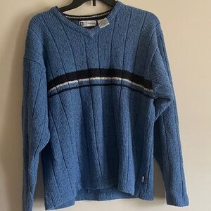 VTG Large Xtreme Gear Sweater Mens Blue White Striped Pullover Y2K 90s Grunge